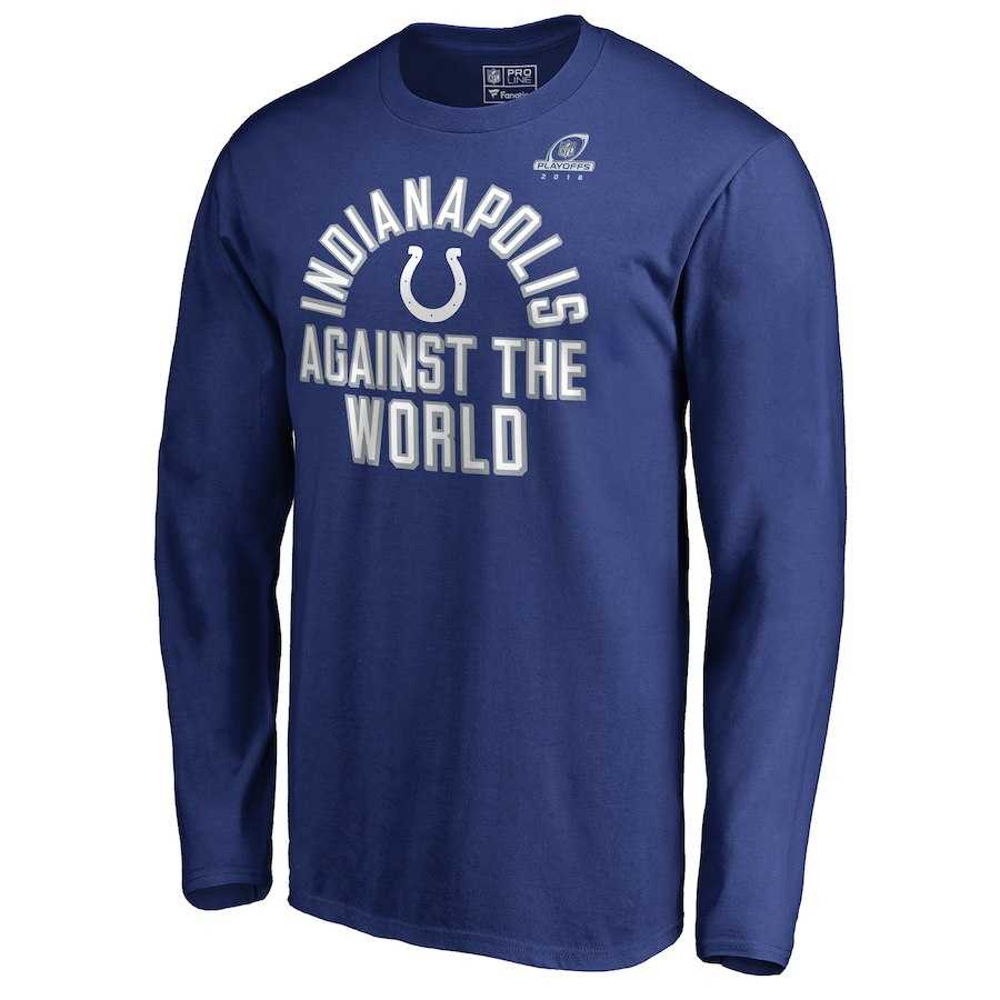Men's Colts Blue 2018 NFL Playoffs Against The World Long Sleeve T-Shirt,We sell and wholesale Men's Colts Blue 2018 NFL Playoffs Against The World Long Sleeve T-Shirt on line form chian!